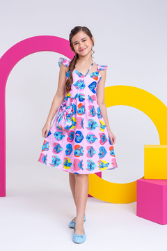 Vestido infantil + bolsinha Lilo e Stitch