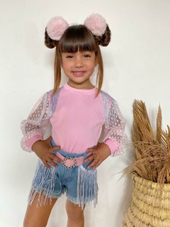 Conjunto infantil juvenil Boiadeira Ana Castela shorts jeans + blusa - loja online
