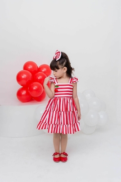 Vestido + laço de cabelo listras vermelhas Natal - Flor e Liz Boutique