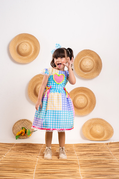Vestido luxo infantil festa junina + laço de cabelo xadrez rosa - Flor e Liz Boutique