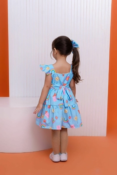 Vestido + laço de cabelo Floral azul arco-íris - comprar online
