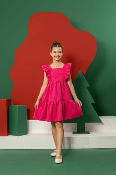 Vestido infantil em linho rosa - Flor e Liz Boutique