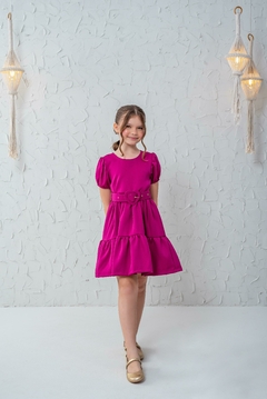 Vestido infantil + cinto rosa majenta - comprar online