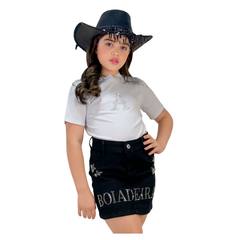 Conjunto infantil juvenil Boiadeira Ana Castela blusa + saia jeans