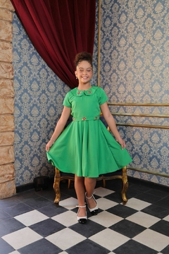 Vestido infantil luxo modelo boneca verde natal