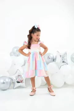 Imagem do Vestido + laço de cabelo Candy Color arco-íris unicórnio