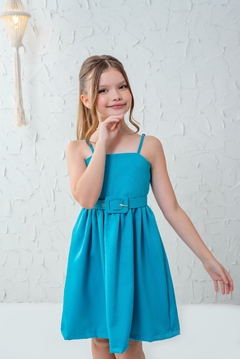 Vestido azul luxo + cinto - loja online