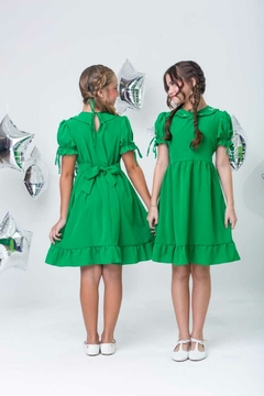 Vestido infantil com gola bordado verde natal na internet