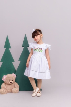Vestido + laço de cabelo branco bordado batizado ano novo - comprar online