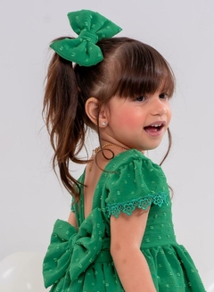 Vestido infantil + laço de cabelo luxo verde natal na internet