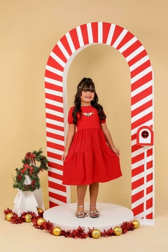 Vestido infantil juvenil vermelho Natal