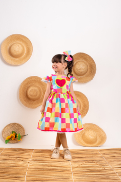 Vestido luxo infantil festa junina + laço de cabelo xadrez rosa Neon na internet