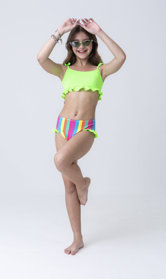 Biquíni infantil neon colorido arco-íris amarelo - Flor e Liz Boutique