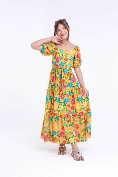 Vestido infantil juvenil flora verão