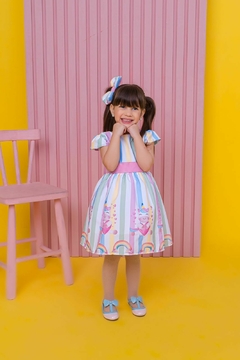 Vestido luxo + laço de cabelo unicórnio arco-íris Candy Color - comprar online