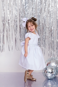 Vestido Luxo Branco + laço de cabelo roupa ano novo batizado na internet