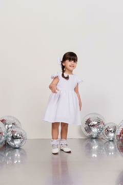 Vestido branco infantil + laço de cabelo Ano novo batizado pipo