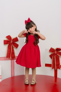 Vestido + laço de cabelo vermelho natal na internet