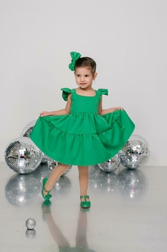 Vestido + laço de cabelo Verde Natal