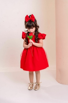 Vestido luxo + laço de cabelo infantil vermelho natal - loja online