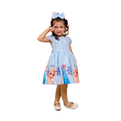 Vestido + laço de cabelo Frozen na internet