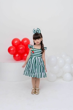 Vestido + Laço de cabelo listras verdes Natal - loja online