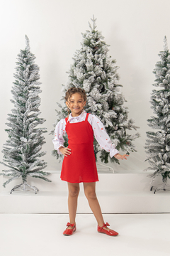 Jardineira + blusa vermelha corações Natal