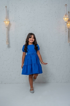 Vestido infantil + cinto azul royal