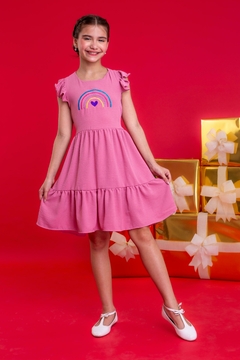 Imagem do Vestido infantil arco-íris rosa