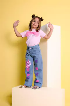 Calça jeans infantil Widleg Lilo e Stitch