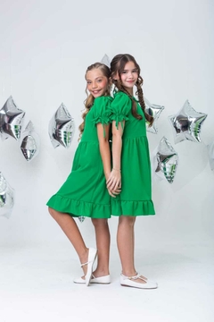 Vestido infantil com gola bordado verde natal - comprar online