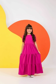 Vestido infantil juvenil longo rosa majenta - loja online
