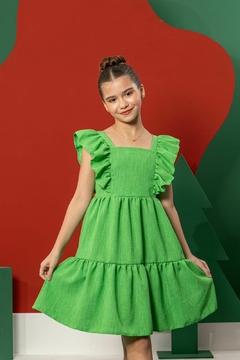Vestido infantil em linho verde na internet