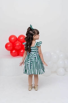 Vestido + Laço de cabelo listras verdes Natal - Flor e Liz Boutique