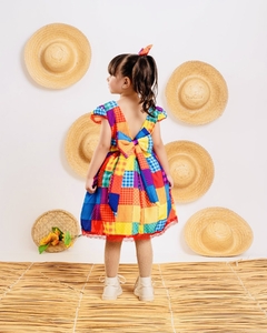 Vestido luxo infantil festa junina + laço de cabelo xadrez colorido - comprar online