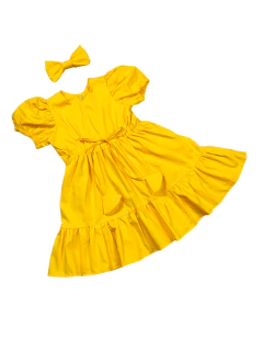 Imagem do Vestido verão em tricoline premium amarelo / rosa