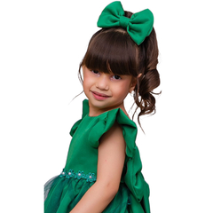 Vestido luxo + laço de cabelo verde musgo
