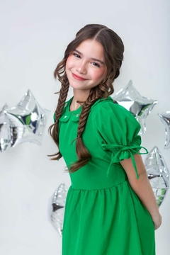 Vestido infantil com gola bordado verde natal - Flor e Liz Boutique