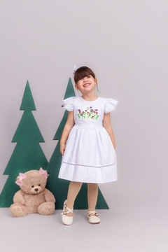 Imagem do Vestido + laço de cabelo branco bordado batizado ano novo
