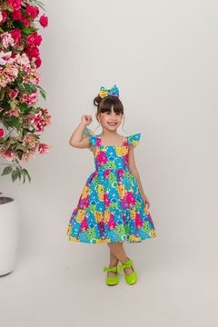 Vestido + laço de cabelo ursinhos carinhosos