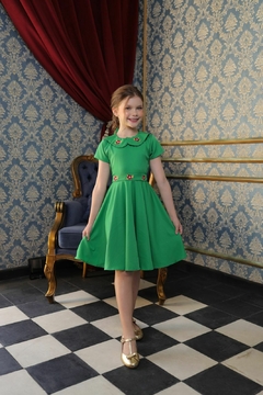 Vestido infantil luxo modelo boneca verde natal