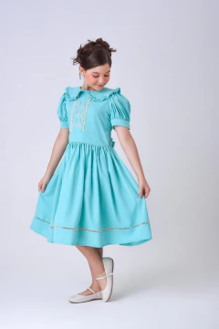 Vestido luxo infantil bordado verde