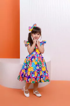 Vestido + laço de cabelo infantil Ursinhos carinhosos - loja online