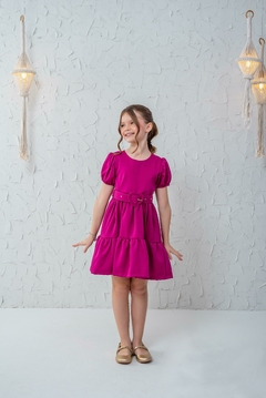 Imagem do Vestido infantil + cinto rosa majenta