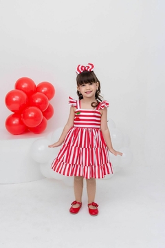Vestido + laço de cabelo listras vermelhas Natal - comprar online