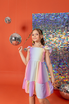 Vestido infantil Candy Color arco-íris unicórnio