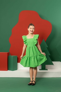 Vestido infantil em linho verde - Flor e Liz Boutique