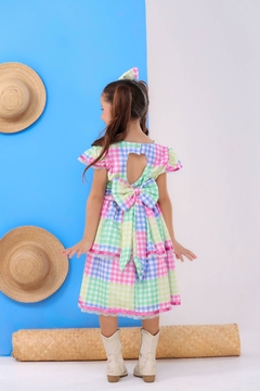 Vestido luxo infantil festa junina + laço de cabelo xadrez rosa