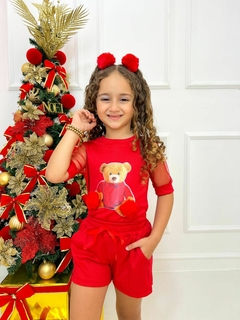 Conjunto infantil menina vermelho ursinho Natal - comprar online