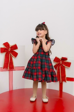 Vestido + laço de cabelo xadrez vermelho natal - comprar online